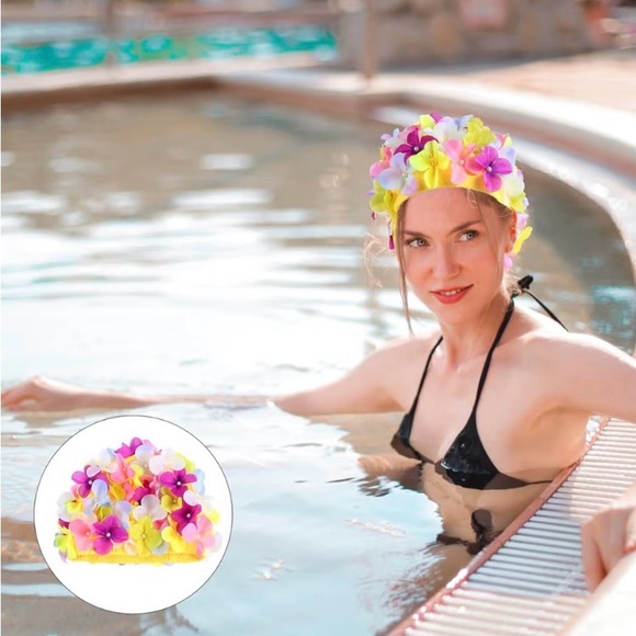 10 Floral Swim Caps with Multicolor Flowers - 10 Total NWT